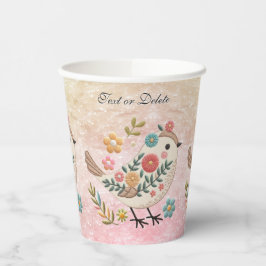 小鳥離れ花ピンク紙カップ 紙コップ