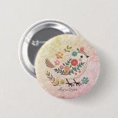 小鳥離れ花桃色ボタン 缶バッジ (正面&裏面)
