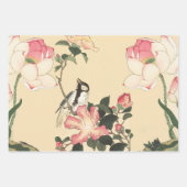 小鳥，ピーコック，ピンクのバラ，蓮の花 ラッピングペーパーシート (正面)