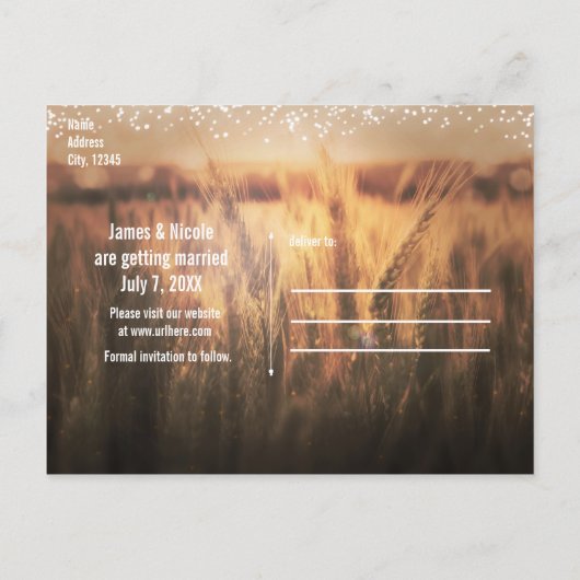 小麦の国素朴の結婚式の救日付 案内ポストカード (裏面)