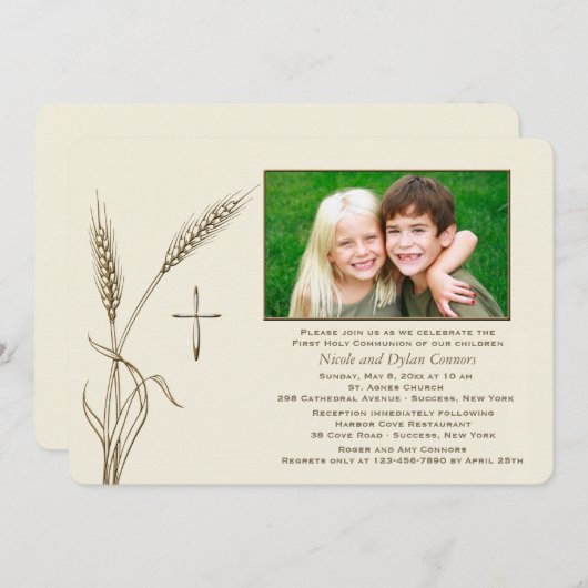 小麦の宗教的なワンフォト招待状 招待状 (正面/裏面)