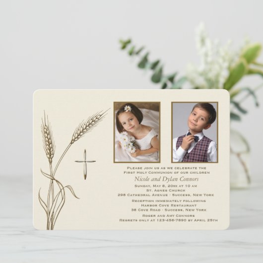 小麦の宗教的な2つの写真招待状 招待状 (スタンド正面)