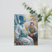 小麦の畑に翼を持つ妊娠エイリアン ポストカード (スタンド正面)