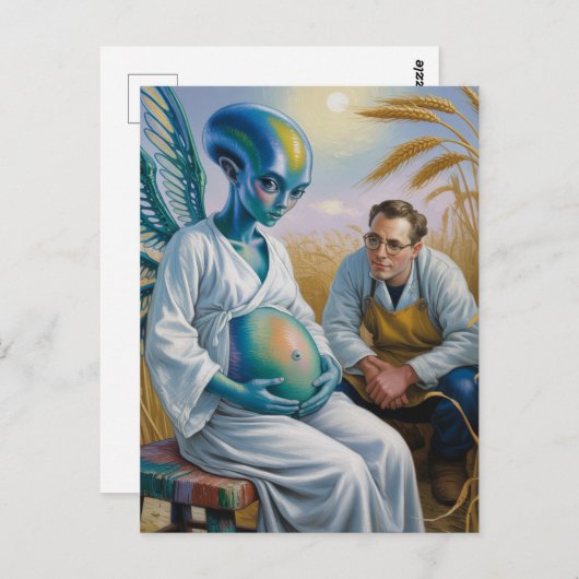 小麦の畑に翼を持つ妊娠エイリアン ポストカード (正面/裏面)