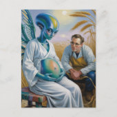 小麦の畑に翼を持つ妊娠エイリアン ポストカード (正面)