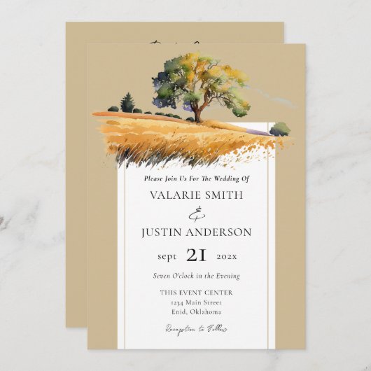 小麦の畑結婚の木々の全招待状 招待状 (正面/裏面)