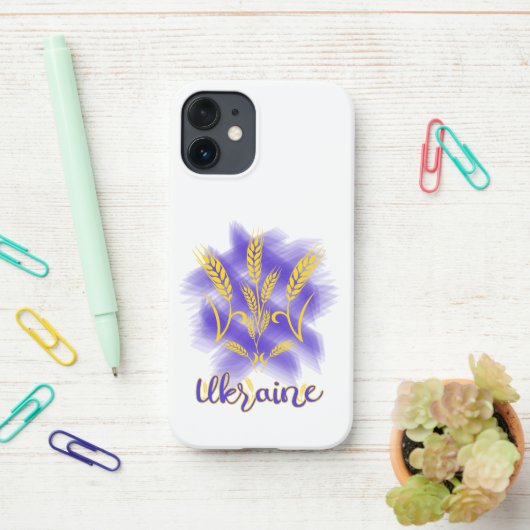 小麦の耳で作られたウクライナ産のトライデント iPhoneケース (デスク上)