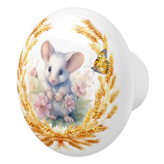 小麦セラミック引き出しプルノブ付き可愛いマウス セラミックノブ (右)