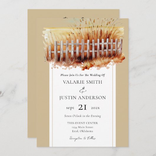 小麦フィールドウェスタン結婚ズオールインワン招待状 招待状 (正面/裏面)