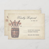 小麦婚礼の出欠届けカー素朴ドのウイスキー樽 出欠カード (正面/裏面)