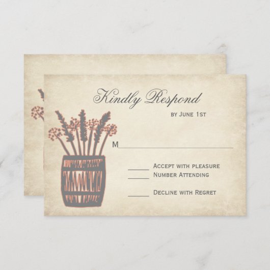 小麦婚礼の出欠届けカー素朴ドのウイスキー樽 出欠カード (正面/裏面)