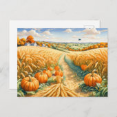 小麦畑とカボチャのある丘の風景 ポストカード (正面/裏面)