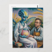 小麦畑に翼を持つ妊娠エイリアン ポストカード (正面/裏面)