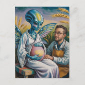 小麦畑に翼を持つ妊娠エイリアン ポストカード (正面)