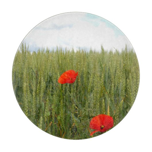 小麦畑のケシのガラス切り盤 カッティングボード (正面)