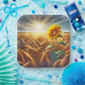 小麦畑の単生ひまわり ペーパープレート (パーティー)