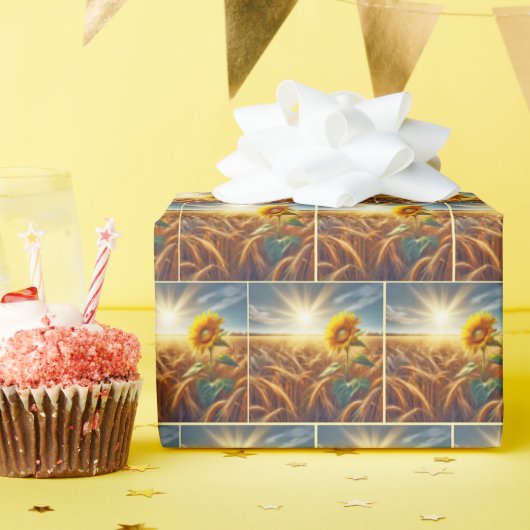 小麦畑の単生ひまわり ラッピングペーパー (誕生日パーティー)