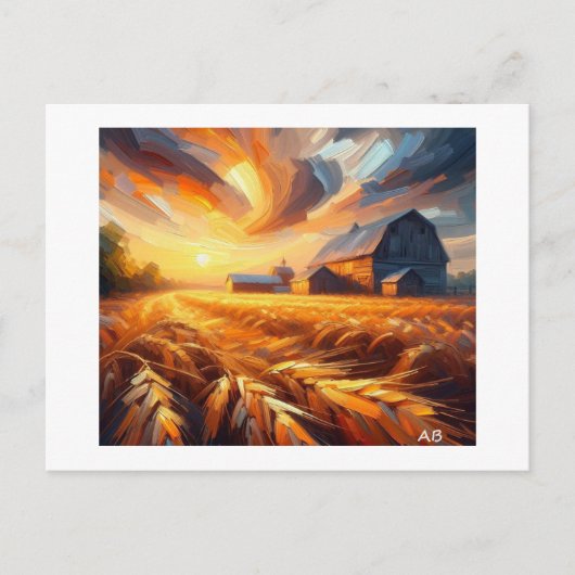 小麦畑の夕暮れ ポストカード (正面)