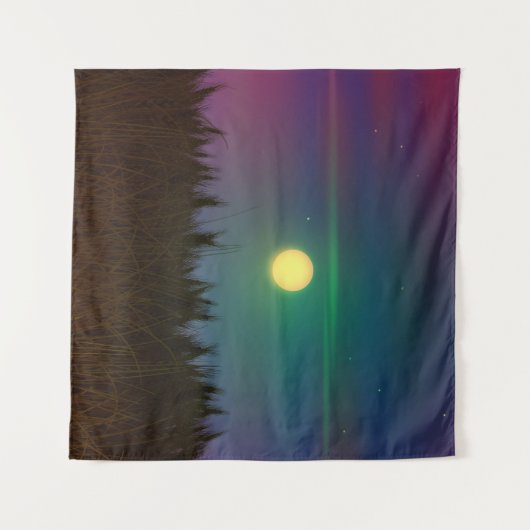 小麦畑の夜の空と月の油絵夏 タペストリー (正面(横))