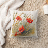 小麦畑の赤いケシの花 クッション (ブランケット)