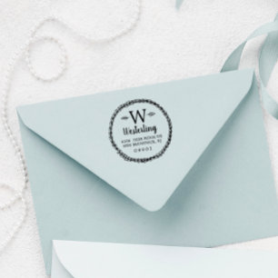 小麦素朴リースモノグラム名と住所 ラバースタンプ