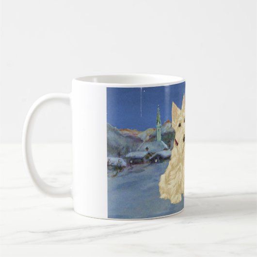 小麦色と黒のスコッティ犬のクリスマス コーヒーマグカップ (左)