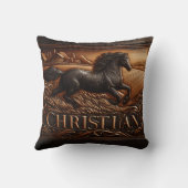 小麦走畑に彫られた馬 クッション (裏面)