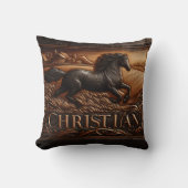 小麦走畑に彫られた馬 クッション (正面)