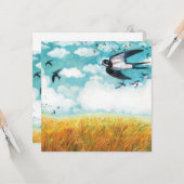 小麦飛んでいる畑のツバメ カード (正面/裏面インサイチュ)