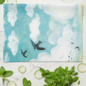 小麦飛んでいる畑のツバメ キッチンタオル (折り畳み)