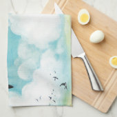 小麦飛んでいる畑のツバメ キッチンタオル (四つ折り)