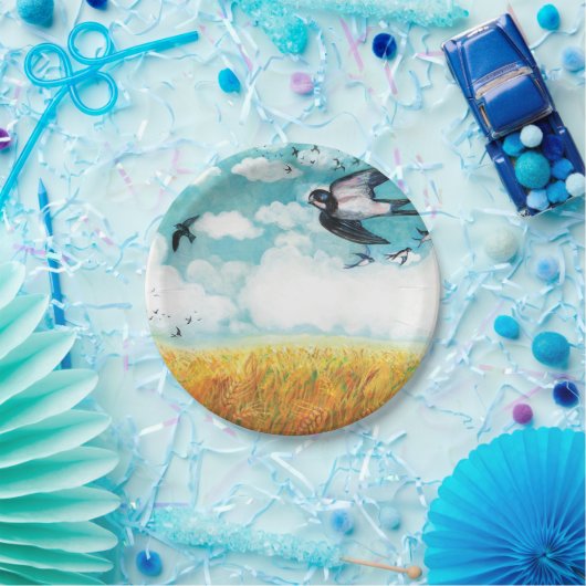 小麦飛んでいる畑のツバメ ペーパープレート (パーティー)