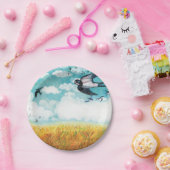 小麦飛んでいる畑のツバメ ペーパープレート (パーティー)