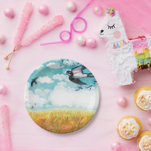 小麦飛んでいる畑のツバメ ペーパープレート (パーティー)