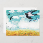 小麦飛んでいる畑のツバメ ポストカード (正面/裏面)