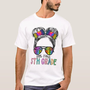 小5年生の恋しく思Messy Bun Leopard戻るSc Tシャツ