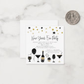 小 |カクテル金ゴールドブラックニューイヤーイブ招待状 ノートカード (正面/裏面インサイチュ)