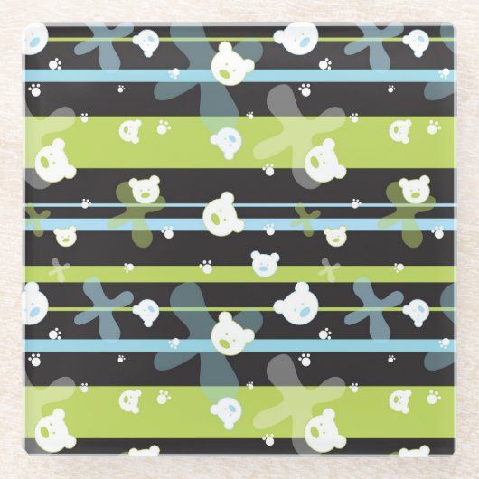 少しくまが付いているかわいいパターン ガラスコースター (正面)