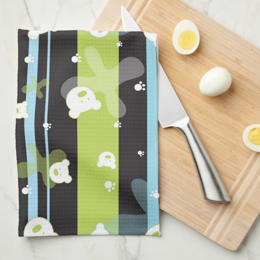 少しくまが付いているかわいいパターン キッチンタオル (四つ折り)