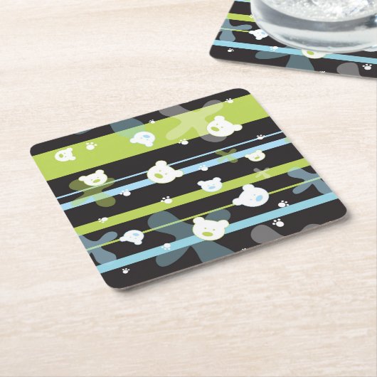 少しくまが付いているかわいいパターン スクエアペーパーコースター (アングル)