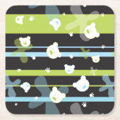 少しくまが付いているかわいいパターン スクエアペーパーコースター (正面)