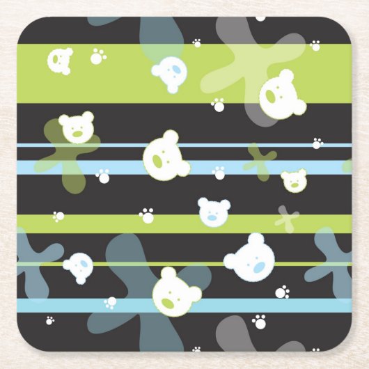 少しくまが付いているかわいいパターン スクエアペーパーコースター (正面)