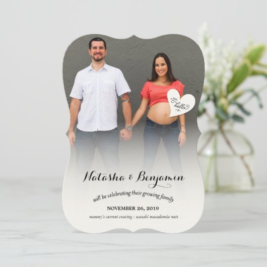 少しこんにちはハートの男女兼用な写真の妊娠 案内状 (スタンド正面)