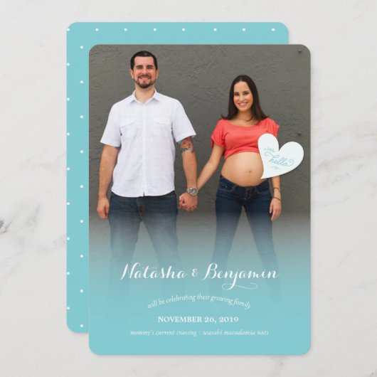 少しこんにちは青い妊娠の写真の発表 案内状 (正面/裏面)