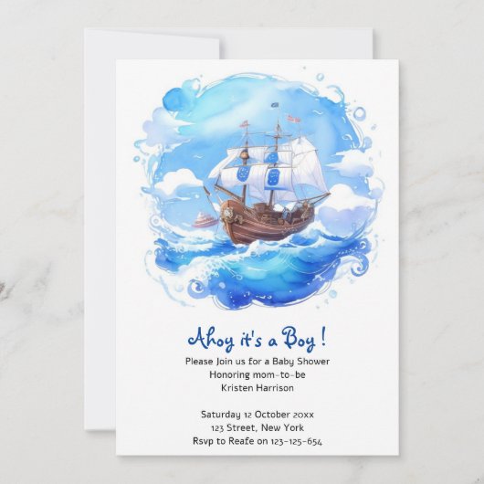 少したどねの到着：海の少年ベイビーシャワー 招待状 (正面)