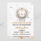 少しのライオンがやってくる ボーイベイビーシャワー 招待状 (正面/裏面)