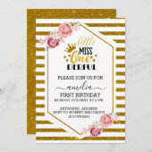 少しの不思議が素敵な1歳の誕生日 ゴールドグリッター 招待状 (正面/裏面)