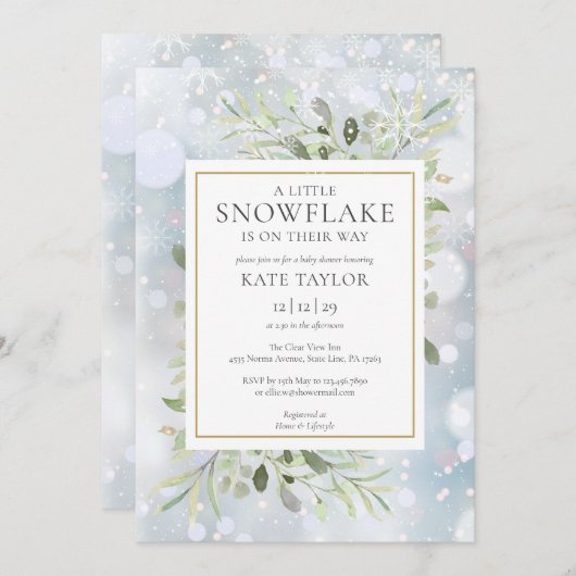 少しの雪の結晶の冬の雪の赤ちゃんのシャワーパーティー 招待状 (正面/裏面)