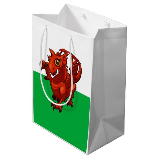 少しウェールズのベビーの赤いドラゴンの旗の漫画 ミディアムペーパーバッグ (裏面アングル)