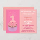 少しカップケーキは1つの最初誕生会、ピンクです 招待状 (正面/裏面)